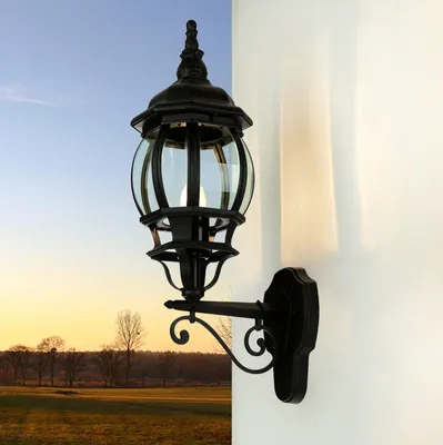 Produktbild von Außenleuchte Wand Schwarz IP23 E27 Glas Aluminium Rustikal Außenwandlampe Garten Haus