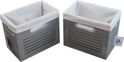 Produktbild von 2er Ablagekörbe Aufbewahrungskörbe Regalkorb MDF Holz ice grau mit Bezug Handgriffe 27x17 H.22