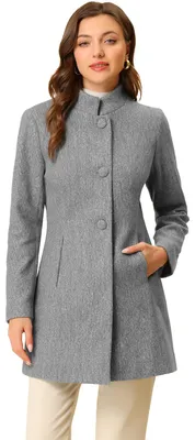 Produktbild von Allegra K Damen Winter Mantel Mid-Long Stehkragen Einreiher Mantel Oberbekleidun