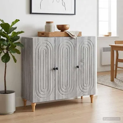 Image de vidaXL Meuble de rangement latéral, Sonoma-gris, 89 x 34,5 x 80 cm, fabriqué en panneaux de particules