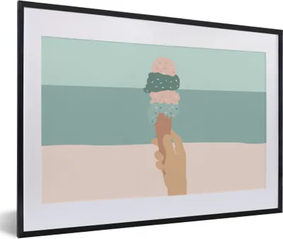 Produktbild von MuchoWow® Gerahmtes Poster Sommer - Eiscreme - Hand 60x40 cm - Poster mit Schwarzem Bilderrahmen Wandposter Rahmen Foto Bilder - Schlafzimmer - Plakat in Rahmen - Drucken