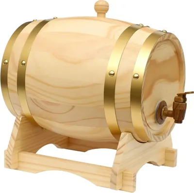 Immagine prodotto di Botte di vino - Botte di legno - 5 L, legno di pino, con supporto e rubinetto, 30×22,5×28,5 cm, per vino e whisky - Giallo