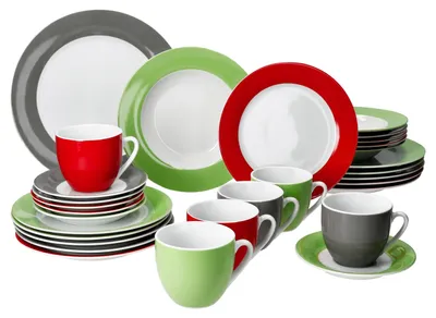 Produktbild von 30tlg Kombiservice Variant Trio Porzellan 6 Personen Tassen Untertassen Teller