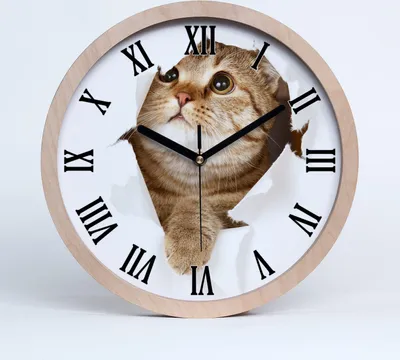 Produktbild von Holzuhr 30fi cm wanduhr - schwarze Spitzen - Katze
