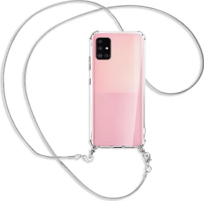 Produktbild von Handykette Backcover-Schutzhülle mit Band (Metall silberfarben) für Samsung Galaxy A51 5G (A516) - silberfarbene Kette Snake