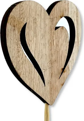 Produktbild von Holz Blumen-Stecker Herz natur 7 x 35cm Dekostecker Blumenstab Herzstab Holzstecker