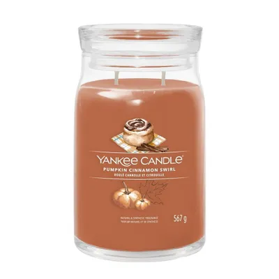 Immagine prodotto di Yankee Candle Pumpkin Cinnamon Swirl: Candela firmata grande - Profumo di zucca, cannella e caramello - Tempo di combustione 60-90 ore