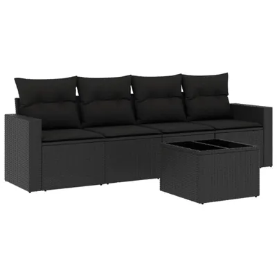 Produktbild von vidaXL 5-tlg. Garten-Sofagarnitur mit Kissen Schwarz Poly Rattan
