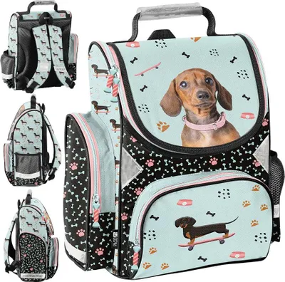 Produktbild von PASO Schulranzen für Mädchen mit Hund Motiv Mint