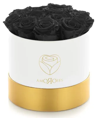 Geschenkbox mit 12 ewigen Rosen – elegantes Bouquet, weiße Box, schwarze Rosen