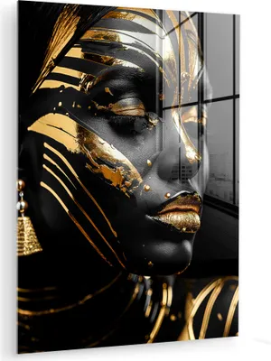 Produktbild von MuchoWow Glasbilder - Bilder auf Wandbild - Foto auf Glas Frau - Gold - Schwarz - Porträt - Modern - Abstrakt 30x40 cm Wanddekoration aus Glas - Acrylglasbild - Acrylbilder - Wohnzimmer - Fotos