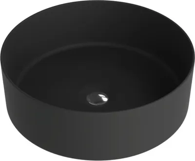 Produktbild von LAVITA Aufsatzwaschtisch Merida Black | Aufsatzwaschbecken Rund | Waschbecken Ohne Überlauf und Hahnloch | Aus hochwertigem Porzellan | Waschtisch | 37x37x12 cm | Schwarz Matt