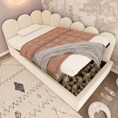 Produktbild von STILVORA Polsterbett 90x200cm Schlafsofa mit Lattenrost,Tagesbett mit Hydraulischem Stauraum,Kinderbett mit Bettkasten, Samt, Beige(Ohne Matratze)