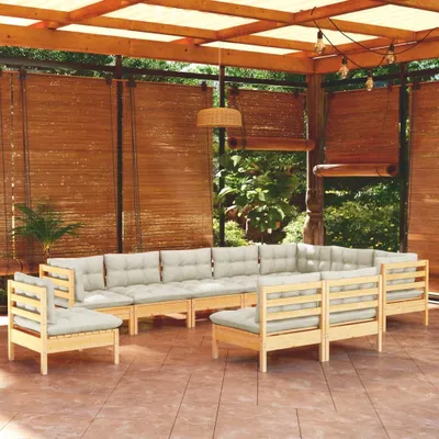 Produktbild von Möbel 10-tlg. Garten-Lounge-Set mit Creme Kissen Massivholz Kiefer - Terrassenmöbel 3096755