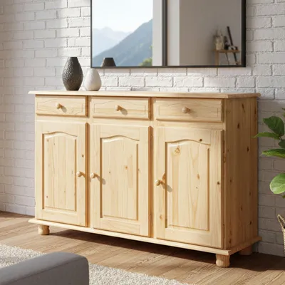 Image de Gragnano - Buffet, 130x43x87h cm Chêne Marron, 3 Tiroirs