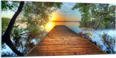 Produktbild von Bilder auf glas - Brücke See - 120x50cm - Glasbilder - Wandbilder - Bilder - Kunstdruck - zum Aufhängen bereit - Wanddekoration aus Glas - Glas Bilder - Wandbild auf Glas - Einteilig - GAB120x50-3528