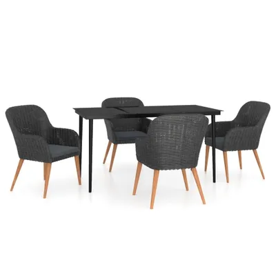 Produktbild von vidaXL 5-tlg. Garten-Essgruppe mit Kissen Schwarz