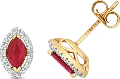 Produktbild von Funkelndes Feuer Elegante 9 Karat (375) Gold Damen - Diamant Paar Ohrstecker Brillant-Schliff 0.09 Karat mit Rubin; TRS28550