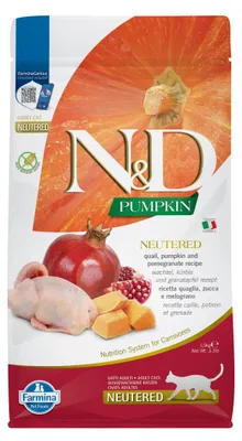 Zdjęcie produktu dla Farmina N&D Cat Pumpkin Quail & Pomegranate Neutered 1,5kg Sucha Karma z Przepiórką Dla Kotów Kastrowanych