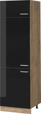 Produktbild von Vicco Kühlumbauschrank R-Line, 60 cm, Schwarz Hochglanz/Goldkraft Eiche