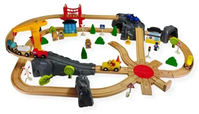 Productafbeelding van Houten treinbaan voor kinderen, 80 onderdelen, stadstema - Kabi, geschikt voor kinderen vanaf 3 jaar