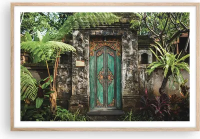 Produktbild von Gerahmtes Poster - Rahmen in heller Eiche - Tor Tür Grün - 91,5x61 cm - Wand Bild - Wanddeko - Wandbilder - Kunstposter - Wandposter - Bilderrahmen - Bilder - Kunstdruck - P2NAA91x61-5078