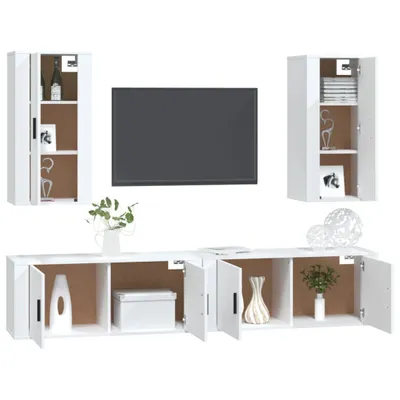 Produktbild von "im Sonderangebot"TV-Board - Fernsehtisch - 4-tlg. TV-Schrank-Set Skandinavisch - CLORIS - Fernsehenschrank - Weiß Holzwerkstoff - DEMöbel7303468