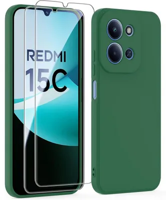Image de Coque + 2 Verres Trempés pour Xiaomi Redmi 15C 4G/5G, Protection Silicone Anti-Rayures Antichoc Vert Nuit