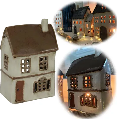 Produktbild von Teelichthaus Lichterhaus Aarhus 18cm Keramik Fachwerkhaus Laterne Teelichthalter