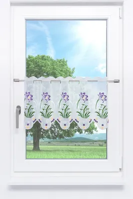 Produktbild von Scheibengardine Plauener Spitze - Krokus mit Schneeglöckchen  (Bx H) 64cm * 36cm Violett/Lila