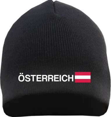 Produktbild von Österreich Beanie Mütze - Bestickt - Strickmütze Wintermütze Einheitsgröße Schwarz