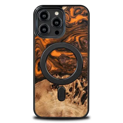 Image de Étui En Bois Et Résine Pour Iphone 15 Pro Max Magsafe Bewood Unique Orange - Orange Et Noir
