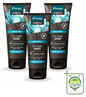 Obrázok produktu pre 3 kusy sprchového gélu a šampónu 2 v 1 Kneipp Men Sport – 200 ml – balenie
