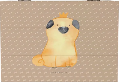 Produktbild von Mr. & Mrs. Panda Box Mops Krone 22 x 15 cm - Hundeglück - Geschenk, schmucktruhe, Schatzkiste, geschenkbox holz, Kiste, Sprüche, Hund, Holzbox mit Deckel, fotobox, Lustig