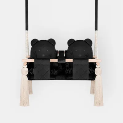 Produktbild von Zwillings-Schaukel Guguplanet Schwarz : Innenbereich, Holzrahmen, Samtstrick-Sitz, Sicherheitsgurte, Baumwollseil, Deckenhaken inklusive