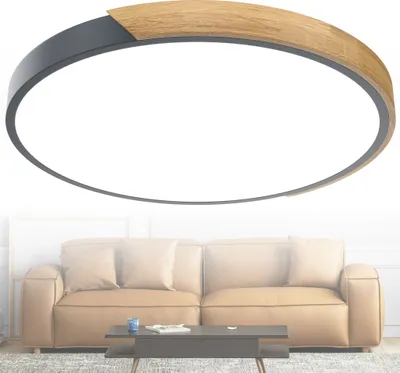 Produktbild von UISEBRT 96W Kaltweiß LED Deckenleuchte Holz mit Grauer Außenhülle, Badezimmerleuchte Flurleuchte Küchenlampe Wohnzimmer Deckenlampe für Zuhause