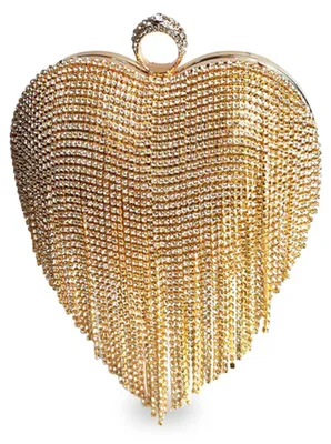 Productafbeelding van CORIOS Hartvormige avondtas dames, versierd met strass en franjes, kleine clutch tas, afneembaar