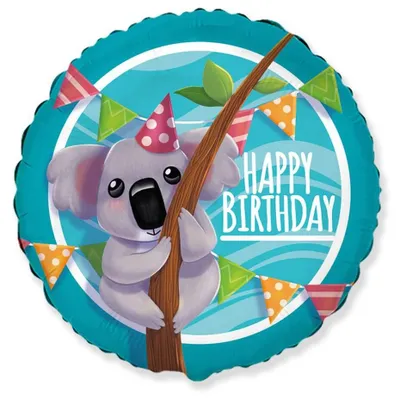 Produktbild von Runder Geburtstagsballon „Happy Birthday Koala“ 46 cm