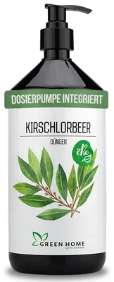 Produktbild von Green Home Love Nature Kirschlorbeer-Dünger 1 l, Flüssigdünger NPK 7+3+5 mit Dosierpumpe, für immergrüne Hecken & Lorbeer