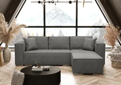 Image de AX LIVING Gris Canapé d'angle avec fonction sommeil Vinoria Forme en L 255 cm Droite