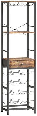 Produktbild von Weinschrank mit Schublade für 12 Flaschen | Farbe: Rustikales Braun | Abmessungen: 40x30x148 cm