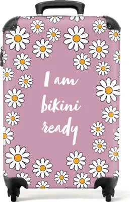 Produktbild von NoBoringSuitcases.com® Koffer Handgepäck Trolley Rollkoffer Kleine Reisekoffer mit 4 Rollen - Rosa - Blumen - Ich bin bereit für den Bikini - Cabin Size < 55x40x23 cm & 55x40x20 cm - Fotokoffer - Kabinenkoffer - BoardgepäckHandgepäck Koffer 55x35x20 cm, 36L,