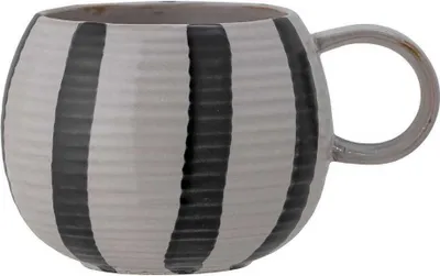 Produktbild von Bloomingville Becher SERINA Schwarz-Weiß Streifen Keramik 510 ml Kaffeebecher