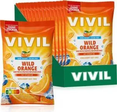 Produktbild von VIVIL Wild Orange Erfrischungsbonbons ohne Zucker | 15 Beutel