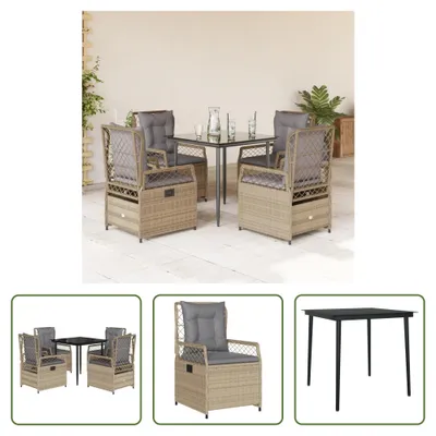 Produktbild von The Living Store 5-tlg. Garten-Essgruppe mit Kissen Beige Poly Rattan