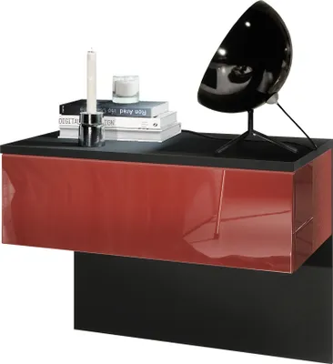Produktbild von Vladon Nachttisch Sleep,  Germany, Nachttischschrank mit Schublade zur Wandmontage, Schwarz matt/Bordeaux Hochglanz (60 x 46 x 35 cm)