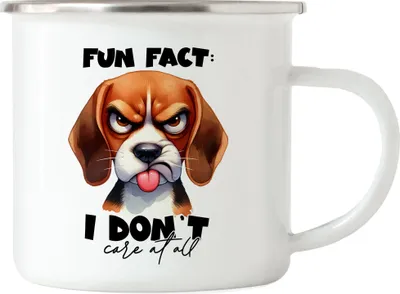 Produktbild von Fun fact I don't care at all Grimmiger Hund Emaille Tasse - Witziger Spruch