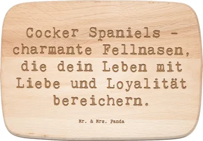Produktbild von Mr. & Mrs. Panda schneidbrett Spruch Cocker Spaniel Liebe - Transparent - Geschenk, bewegungsfreudig, Frühstücksbrettchen, Hunderasse, Küchenbrett, energiegeladener Hund