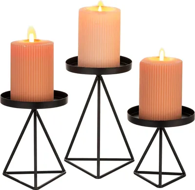 Produktbild von Kerzenhalter Metallset von 3 Eisen dekorative Kerzenhalter für Stumpenkerzen Schwarz Vintage Kerzenständer Tischdekoration für Hochzeit Wohnzimmer Weihnachten
