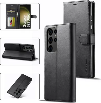 Produktbild von Samsung Galaxy S23 Ultra Hülle, Klapphüllen Brieftasche Leder Magnetverschluss Ständer Schutzhülle für Galaxy S23 Ultra Schwarz